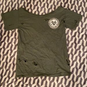 Custom cut zombie apocalypse shirt off shoulder